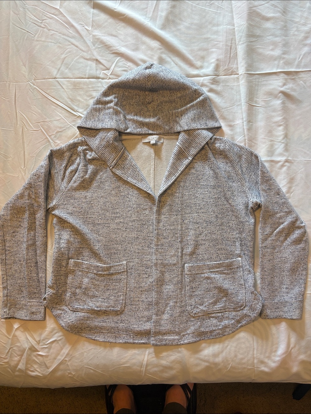 LOFT Gray Hooded Open Cardigan Sweater